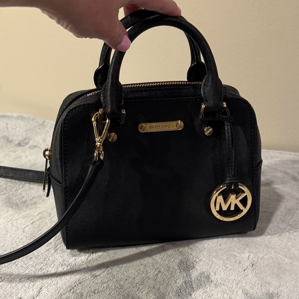 Michael Kors Cindy Small Dome Satchel - Black Saffiano Leather - Gold Hardware